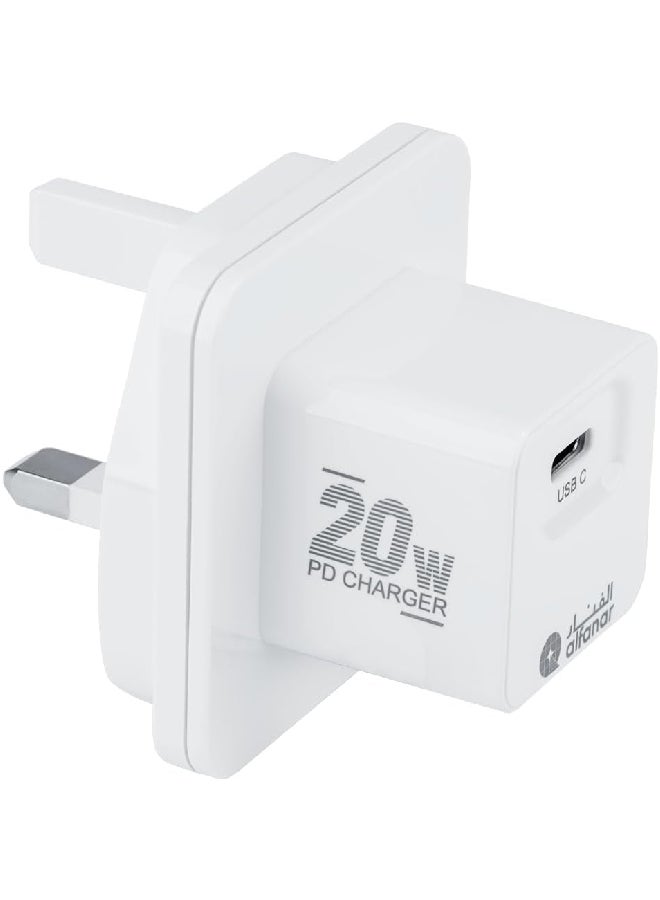 الفنار شاحن الحائط السريع من بقوة 20 واط من نوع USB-C وخاصية باور ديلفري، لون أبيض  12 × 10 × 5.3 سم UC04 - Image 1
